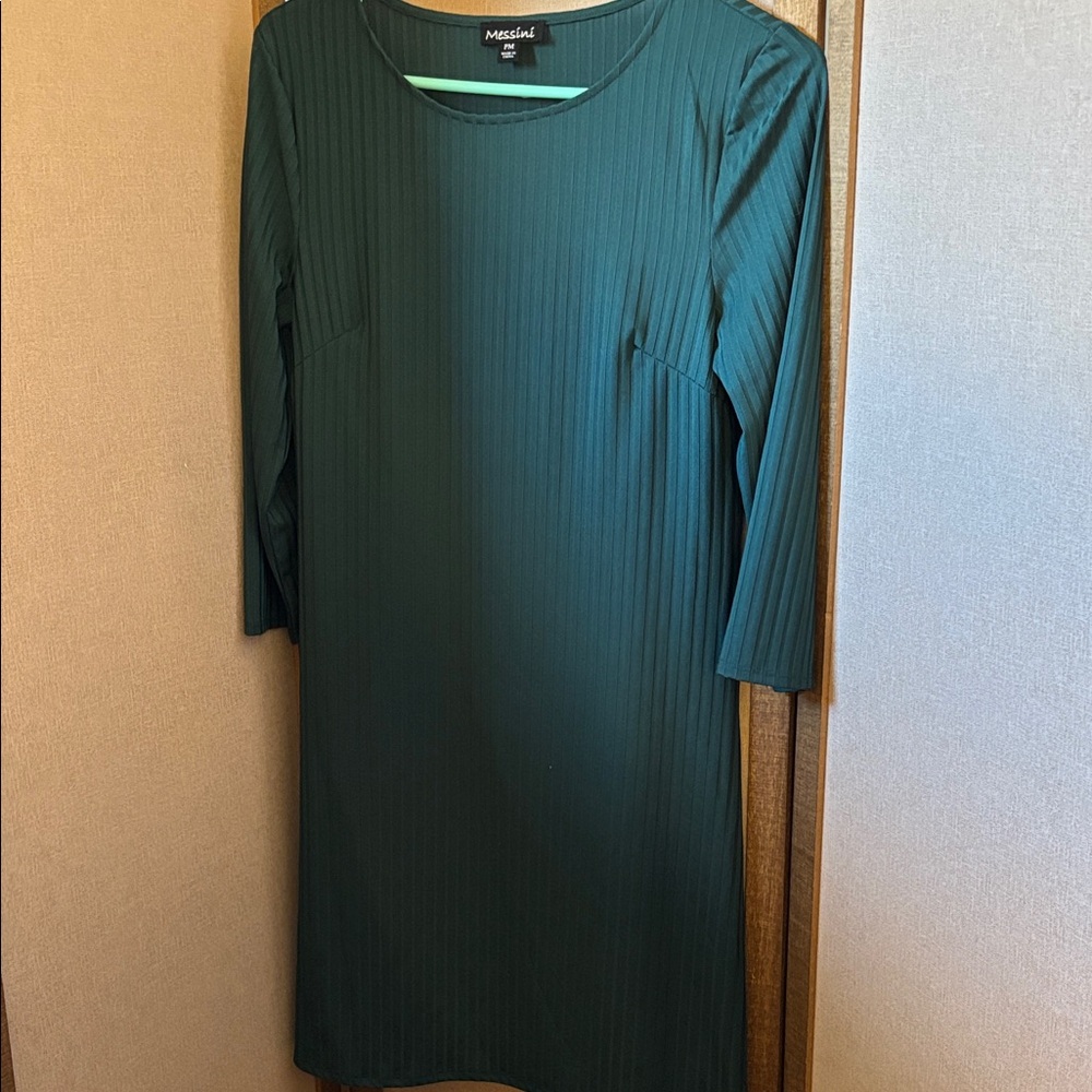 Messini Deep Green Long Sleeve Ribbed Sheath Style Dress petite medium